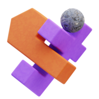 Rendu 3d de l'illustration de décoration de forme avec texture orange, violette et pierre pour la présentation png