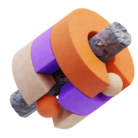 Rendu 3d de l'illustration de décoration de forme avec texture orange, violette et pierre pour la présentation png