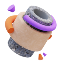 Rendu 3d de l'illustration de décoration de forme avec texture orange, violette et pierre pour la présentation png