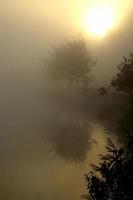 Morning mist and the lake view in the countryside photo