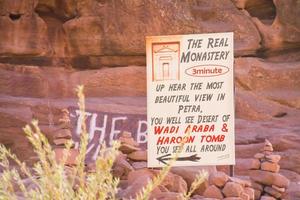 Signboard in Petra direction to monastery, Jordan visit and tourism photo