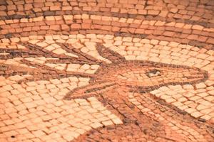 petra, jordania 2022, arte de mosaico de animales en la iglesia bizantina en el sitio histórico de petra