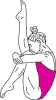 Chica en rosa haciendo yoga, ilustración, vector sobre fondo blanco.