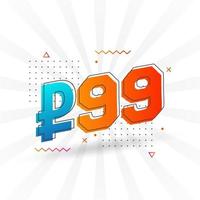 99 Russian Ruble vector currency image. 99 Ruble symbol bold text vector illustration