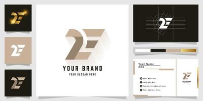 Letter ZE or LF monogram logo with business card design vector