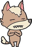 Cartoon wolf showing teeth vector