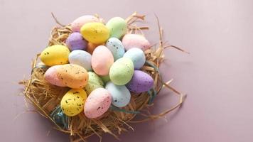 Easter eggs on a nest, colorful video