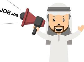 Arab with megaphone, illustration, vector on white background.