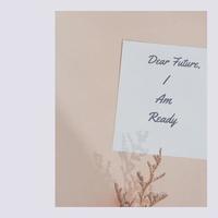 Trendy inspirational motivation about happy new year with message on paper note and flower, holiday and celebration concept photo