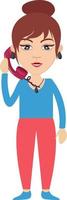 Woman with telephone, illustration, vector on white background.