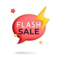 3d vector flash sale discount label tag notification red box with lightning and bolt thunder banner design