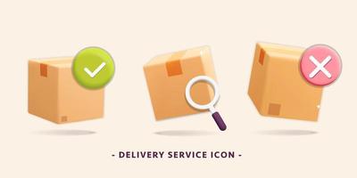 Collection of 3d vector cartoon render closed cardboard parcel box icon for delivery service design