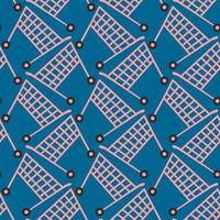 Shopping cart, seamless pattern on blue background. vector