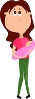 Woman holding a baby, illustration, vector on white background
