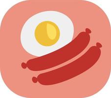 Desayuno huevo hervido y salchichas, ilustración, vector sobre fondo blanco.