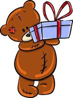 Bear with birthday present, illustration, vector on white background