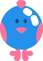 Pink and blue chicken, illustration, vector on a white background.