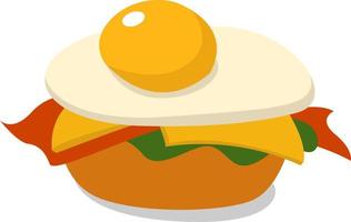 Egg burger, illustration, vector on white background.