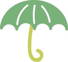 Green umbrella with white stripes, illustration, vector on a white background.