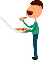 hombre comiendo pizza, ilustración, vector sobre fondo blanco