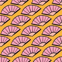 Pink fans ,seamless pattern on dark yellow background. vector