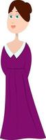 Lady in purple dress, illustration, vector on white background