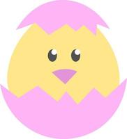 Little chick in pink egg, illustration, vector on a white background.