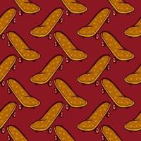 Cute skate , seamless pattern on a dark red background. vector