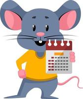 Ratón con calendario, ilustración, vector sobre fondo blanco.