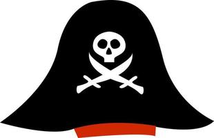 sombrero pirata negro, ilustración, vector sobre fondo blanco.
