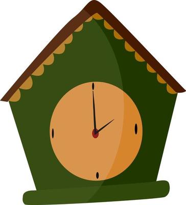 Green wall clock, illustration, vector on white background.