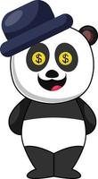 Panda with blue hat, illustration, vector on white background.