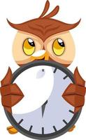 Owl with big clock, illustration, vector on white background.