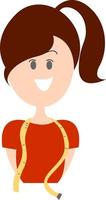 Seamstress smiling, illustration, vector on white background.