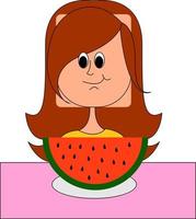 Woman with watermelon, illustration, vector on white background