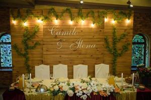 Decorated plate with fork and spoon. wedding Table restaurant photo