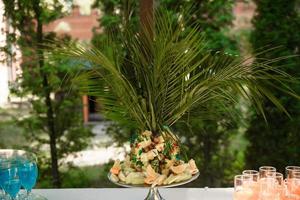 Decorated plate with fork and spoon. wedding Table restaurant photo