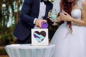 man and woman with wedding ring.Young married couple holding hands, photo