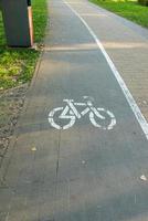 carril bici separado para andar en bicicleta. bicicleta pintada de blanco sobre asfalto. foto