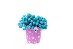 aluminum ice bucket laid in wait for use. stainless multi-colored bucket with red apples with white green blue berries in ice photo