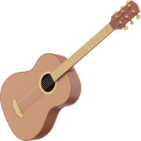 Realistic acoustic guitar. 3D rendering. PNG icon on transparent background.