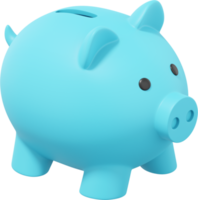 Blue piggy bank. PNG icon on transparent background. 3D rendering.