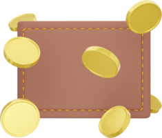 billetera con monedas voladoras. icono png sobre fondo transparente.
