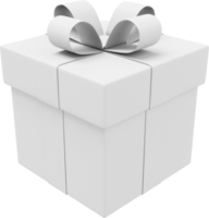 Realistic white gift box with ribbon. 3D rendering. PNG Icon on transparent background.