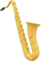 Yellow saxophone, musical instrument, from side. 3d rendering. PNG icon on transparent background.