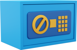Modern safe with code lock. Blue close storage. PNG icon on transparent background. 3D rendering.