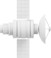 Satélite espacial con antena. estación de comunicación orbital inteligencia, investigación. representación 3d icono png blanco sobre fondo transparente.