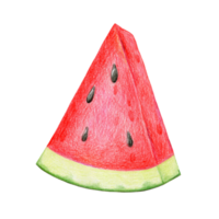 Bright ripe triangular piece of watermelon, hand-drawn with pencils png