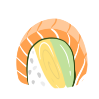 Salmon Sushi roll with rice tamako and cucumber top view japanese dishes delicious asian street food png