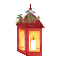 christmas lantern with candle,bow and leaves. png